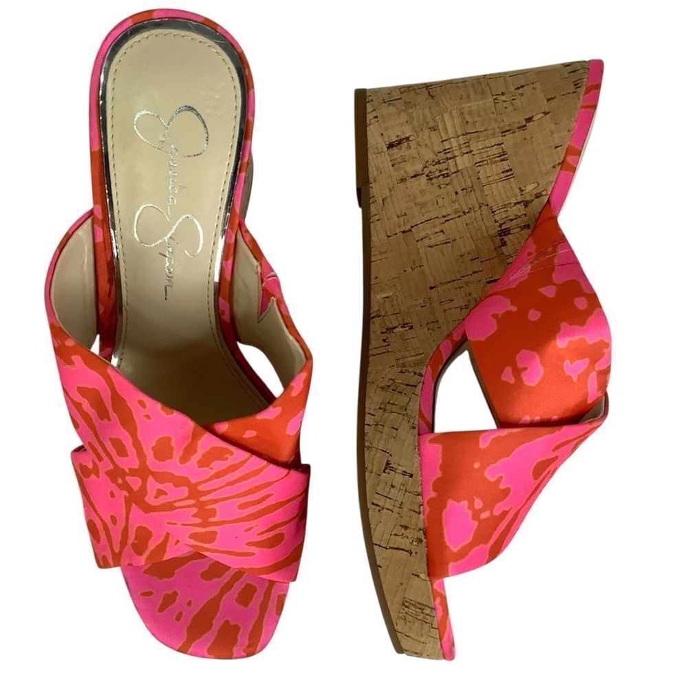 Jessica Simpson Seena Wedge Neon Pink Combo Women’s Sandal Tropical Size 8M